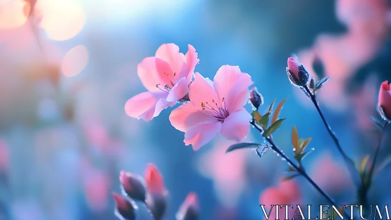 Delicate Petals Dance Where Pink Blooms Kiss Blue Light
