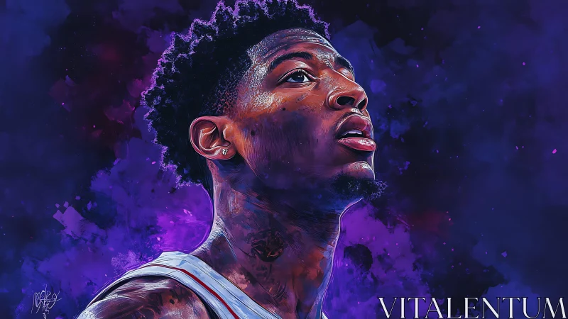 Digital portrait of basketball player on abstract purple field
