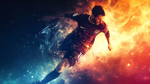 Soccer forward sprints through blazing fire and ice energy