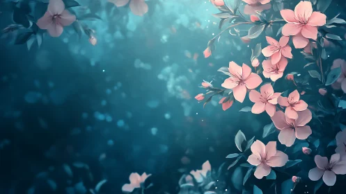 Pink flowers with teal bokeh background rendering.