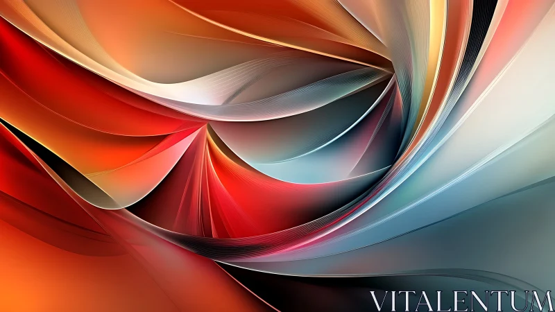 Curved chromatic ribbons form a dynamic abstract digital vortex