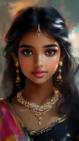 Regal South Asian portrait with ornate gold bridal jewelry.