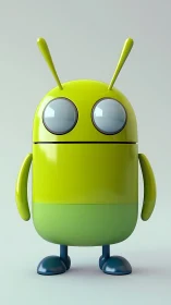 Cheerful green robot character stands ready to say hello