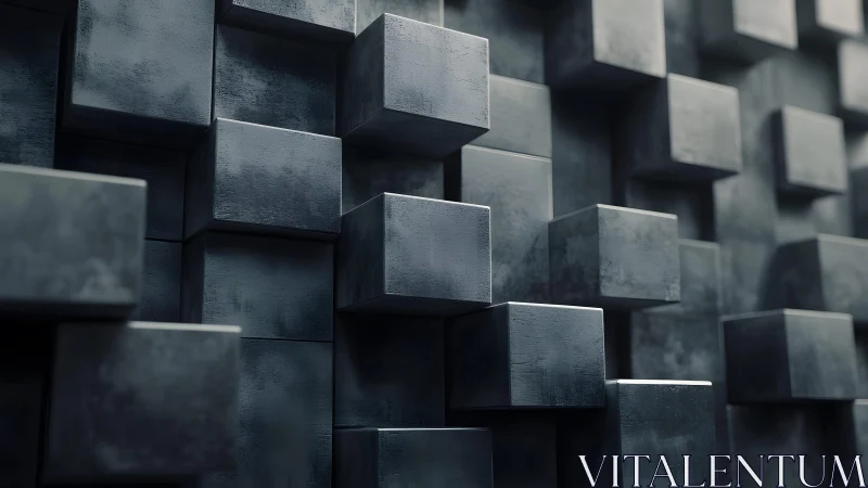 Geometric array of dark metallic cubes in staggered formation.