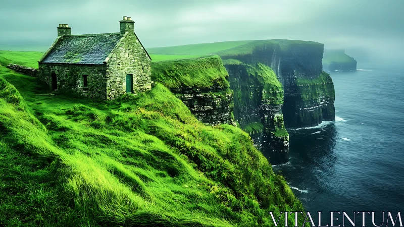 Clifftop Stone Cottage with Prismatic Atmospheric Rendering and Coastal Topography