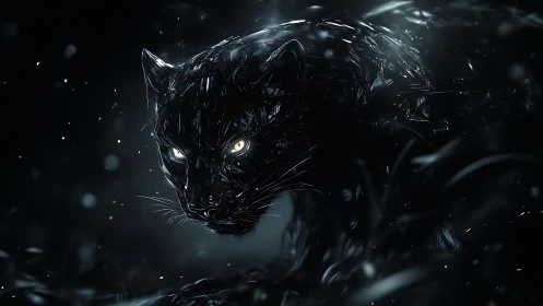 Sleek Black Panther Prowling Through Crystalline Darkness