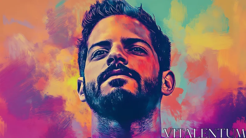 Digital painting portrait with neon gradient expressionism.