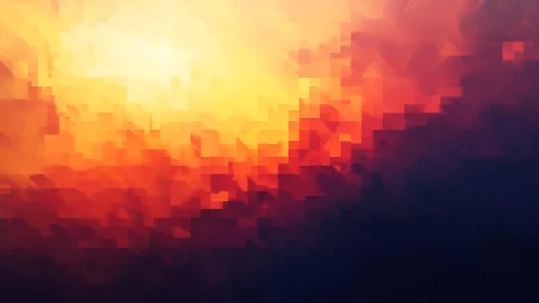 Abstract pixelated sunset with vibrant orange and yellow hues.