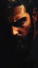 Smoldering male portrait in dramatic chiaroscuro lighting.
