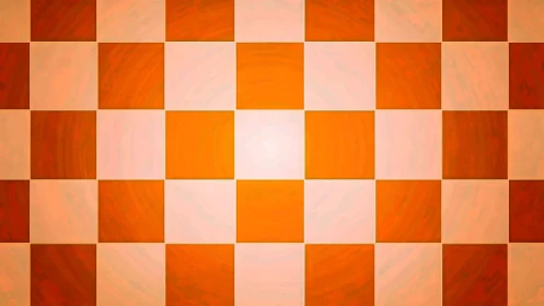 Orange and cream checkerboard background with soft glow.