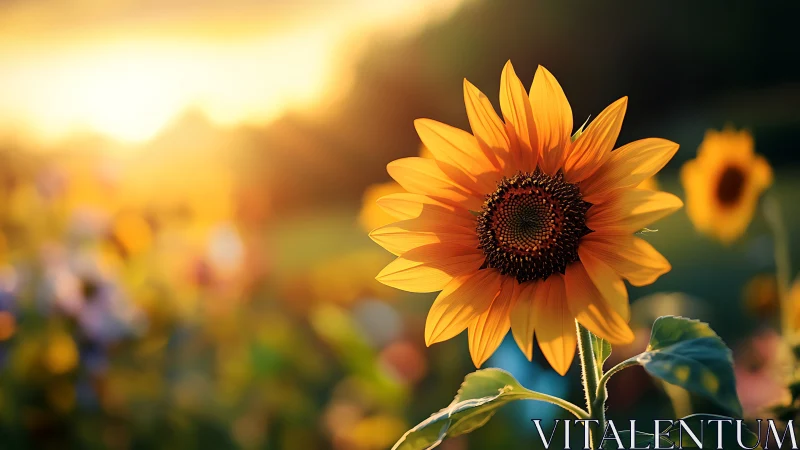 Backlit sunflower macro with shallow depth and golden bokeh glow.