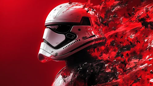 Digital stormtrooper profile in red kinetic dispersion study.