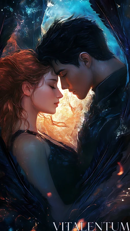 Ethereal Union: Fire and Ice Embrace Digital Composition.