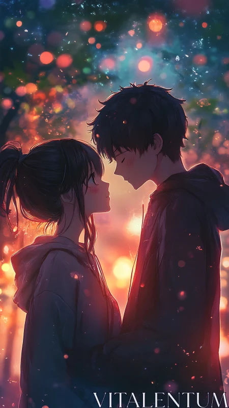 Twilight confessions glow between two tender anime hearts.