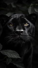Black Panther Portrait with Luminous Amber Eyes.