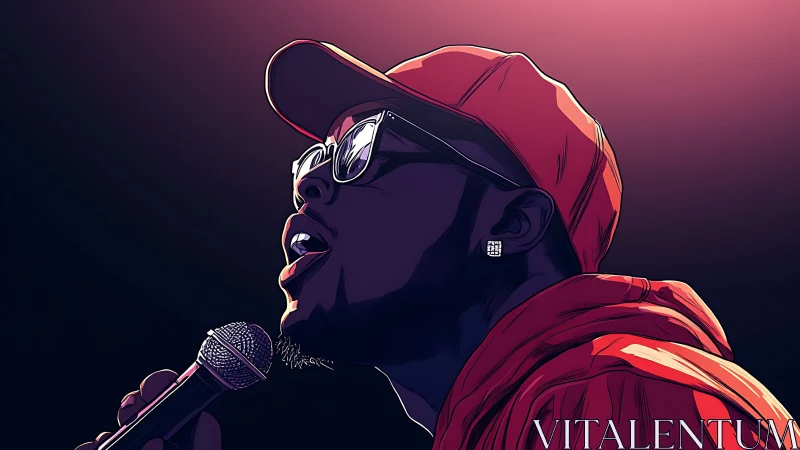 Side profile illustration of singer holding microphone onstage.