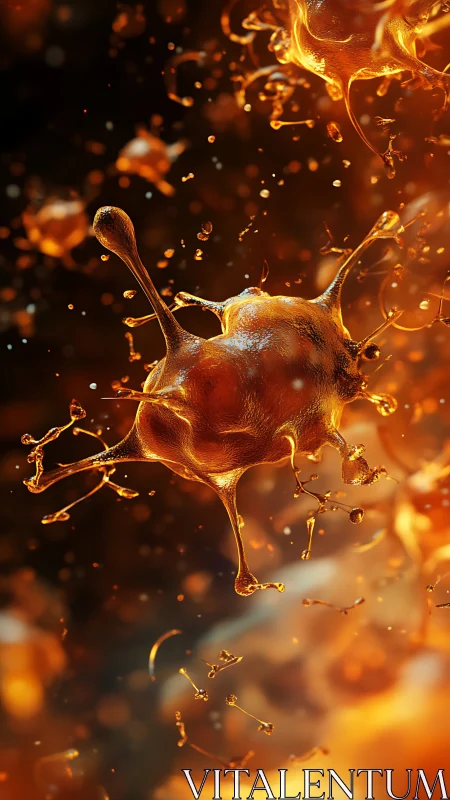 3D neural plasma structures in molten amber bokeh field.