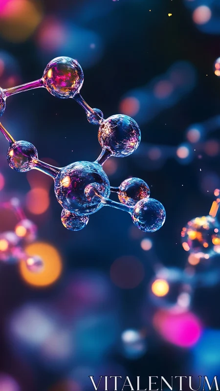 Glowing molecular orbs floating through a colorful dreamscape.