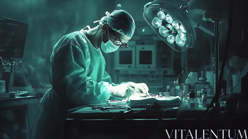 Neon-quiet surgeon bends light and steel in midnight theatre.