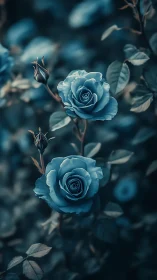 Blue Roses with Buds in Moody Garden Setting.