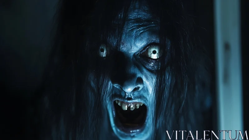 Moonlit shrieking ghoul with hollow eyes and cracked teeth.