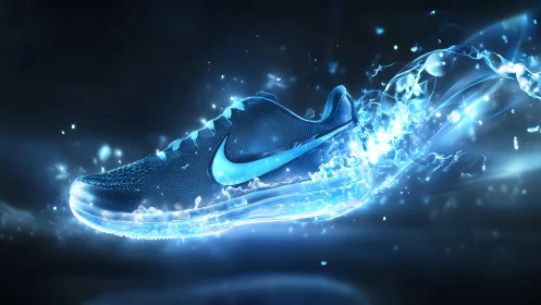 Futuristic Nike Running Shoe with Dynamic Blue Energy Effects.