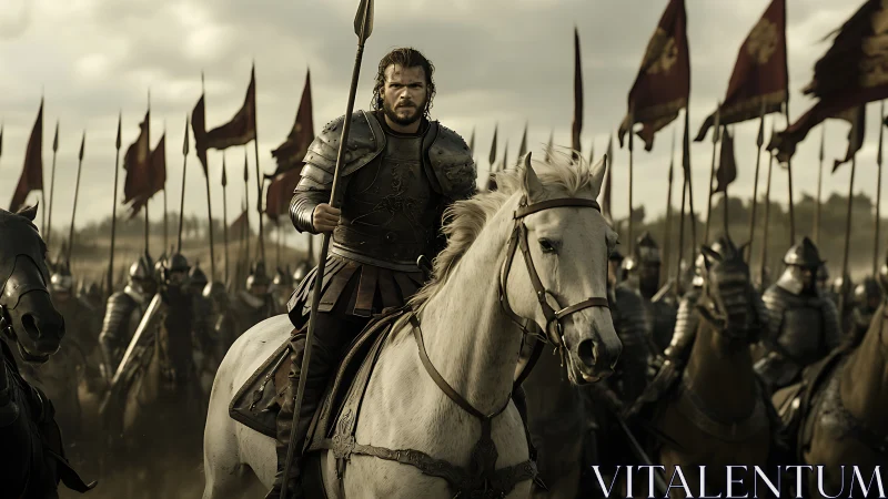 Storm-browed commander rides into a forest of steellit spears