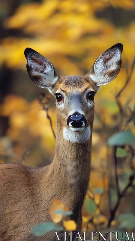 Deer stands alert in shallow forest depth during autumn