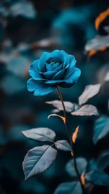 Blue rose blooms against teal bokeh garden backdrop