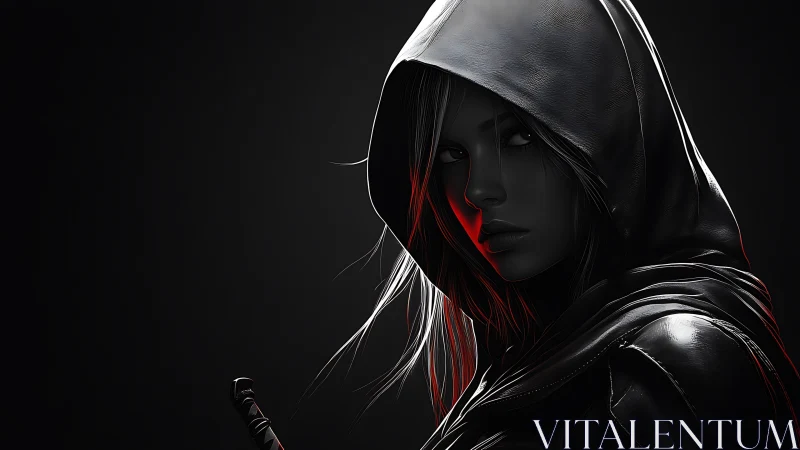 Hooded shadow hunts in neon whispers across the dark