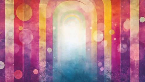 Prismatic arches dissolve into a dreamy glowing horizon.