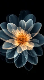 Translucent digital bloom glows with layered glass petals.