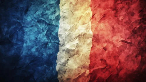 Textured tricolor flag with crumpled paper relief rendering.