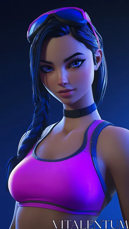 Stylized 3D female character in neon sportswear portrait