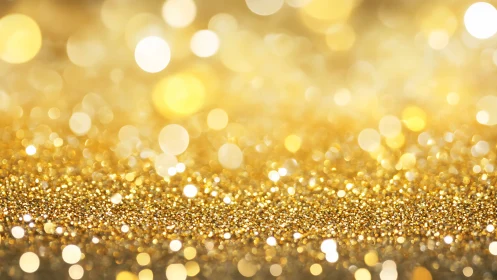 Gold glitter surface with blurred circular light bokeh field.
