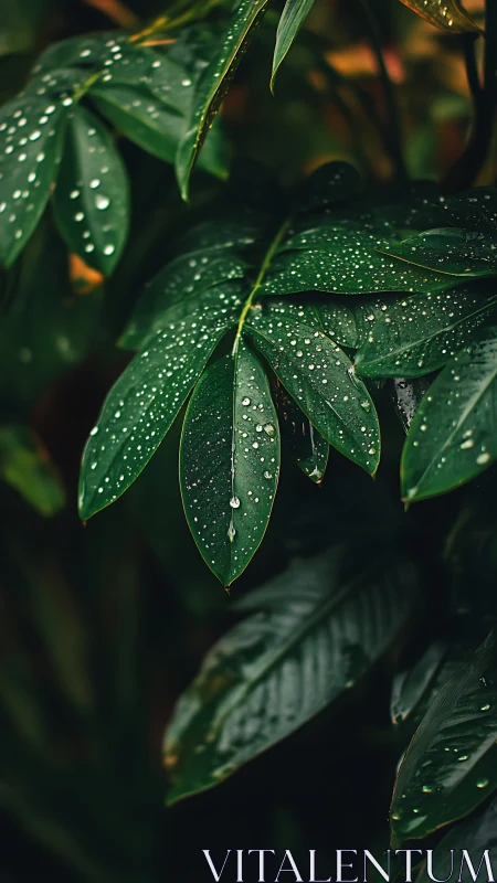 Macro study of tropical rain-wet foliage with bokeh depth
