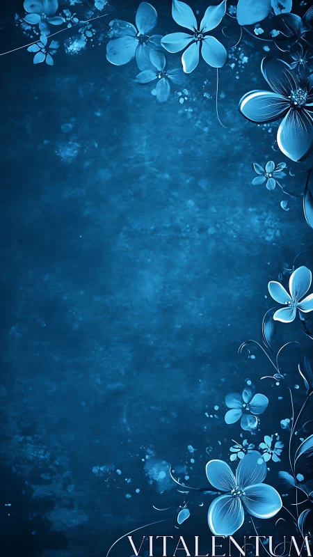 Blue Luminescent Floral Composition with Translucent Petal Rendering
