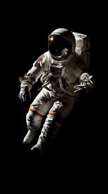 Astronaut drifts in deep space with reflective visor glow.