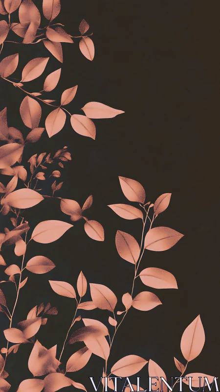 Minimal leaf silhouettes in warm copper on deep black.