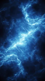 Electric blue plasma filaments extend through dark background
