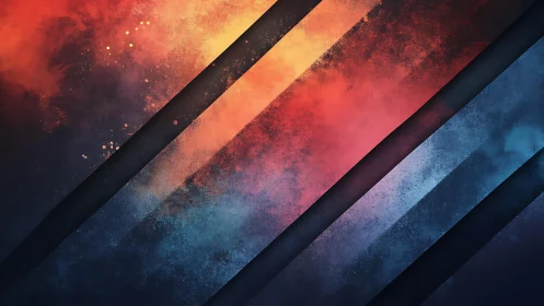 Abstract diagonal stripes with vibrant red and blue gradient background.