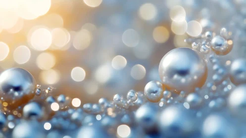 Glistening pearls rest in soft light and dreamy sparkle