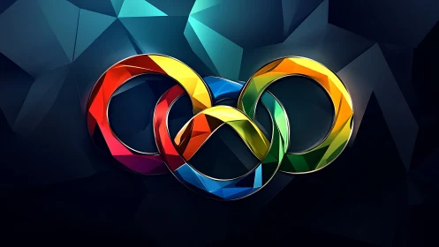 Interlocking multicolor rings rendered in faceted 3D style