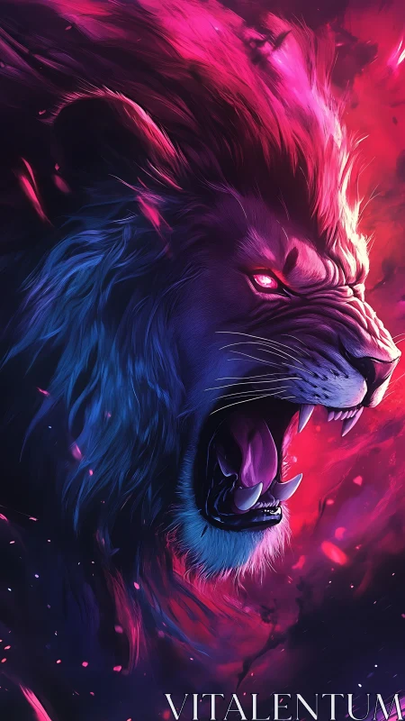 Side profile shows stylized lion head with open jaw