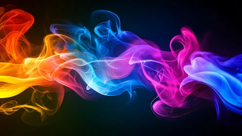 Digital painting of fluid neon smoke ribbons on black field.