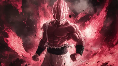 Hypercharged pink energy warrior amid turbulent plasma field.