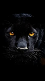 Black Panther Front Face Portrait with Amber Eyes
