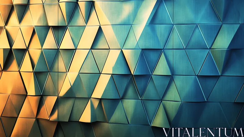 Geometric folded wall in teal and gold gradient light.