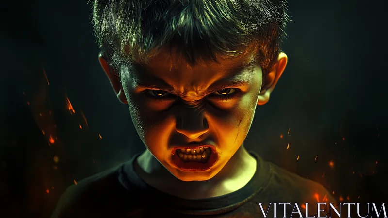 Furious ember-eyed kid roaring through molten shadows.