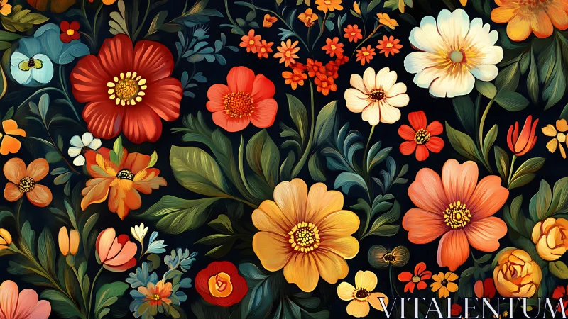 Vibrant Botanical Garden Against Dark Night Sky